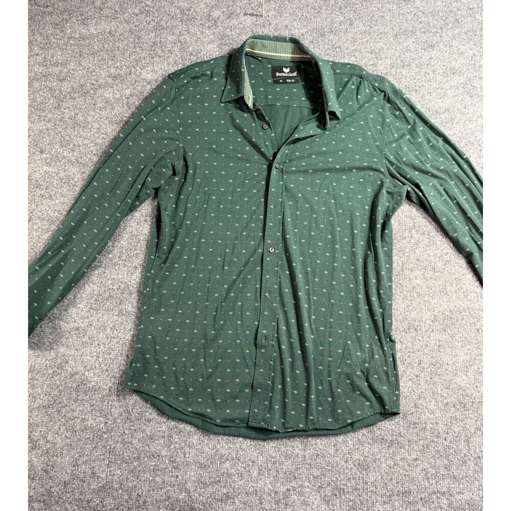 Buttercloth Shirt Mens XLarge Green Button Up Long Sleeve Cotton Casual